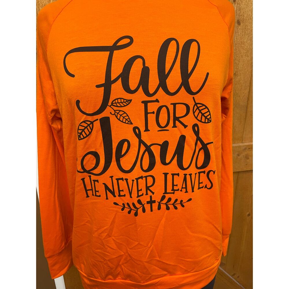 NWOT "Fall for Jesus" Shirt Women's Medium Orange Autumn Thanksgiving